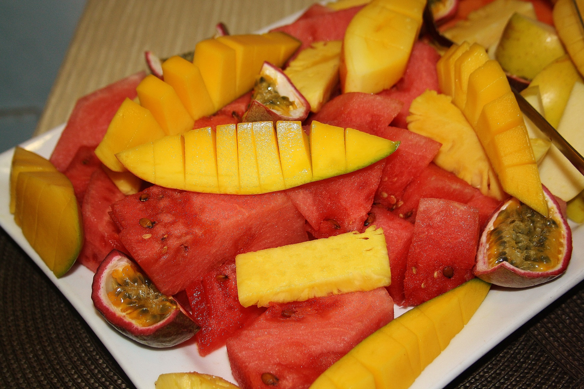 Tropical fruit selection at the Thonga Beach Lodge buffet table